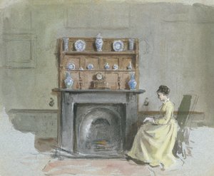Lady Seated by Fireplace